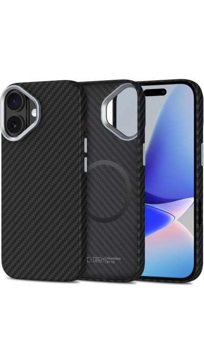 Coque iPhone 17 - Tech-Protect Ion Carbon compatible avec MagSafe durable et l&eacute;g&egrave;re - Argent