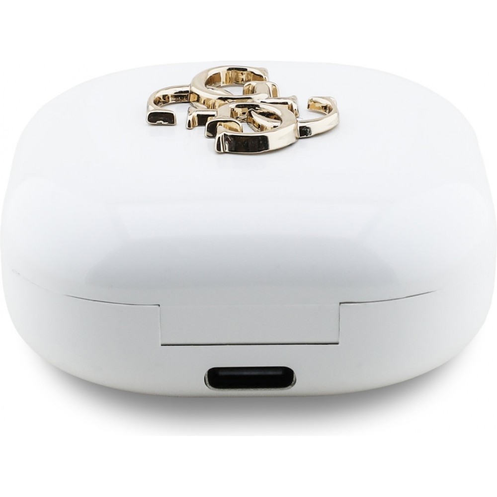 TWS Guess 4G Bluetooth Kopfhörer mit Metall-Logo Schnellladung 16h Akkulaufzeit und Sprachassistent - Weiß