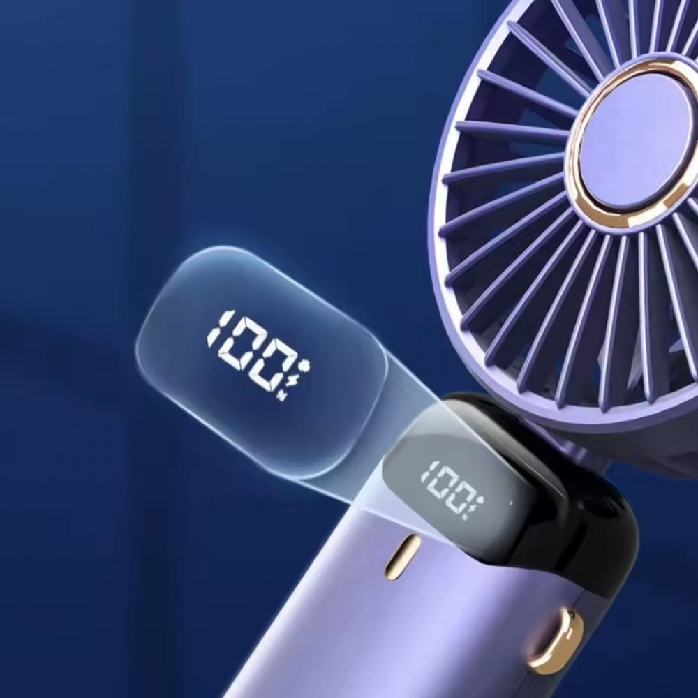 Mini tragbarer wiederaufladbarer LED-L&uuml;fter mit digitalem Display 90&deg; Drehung 5 Geschwindigkeiten leise - Blau