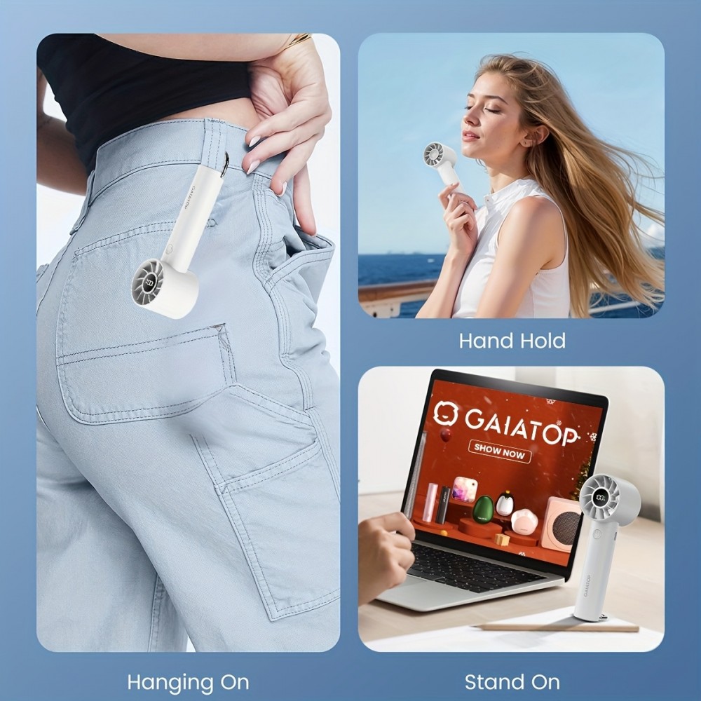 Gaiatop HF-01 Tragbarer 3-Geschwindigkeits Ventilator mit integrierter Taschenlampe (1800mAh, USB-C) - Schwarz