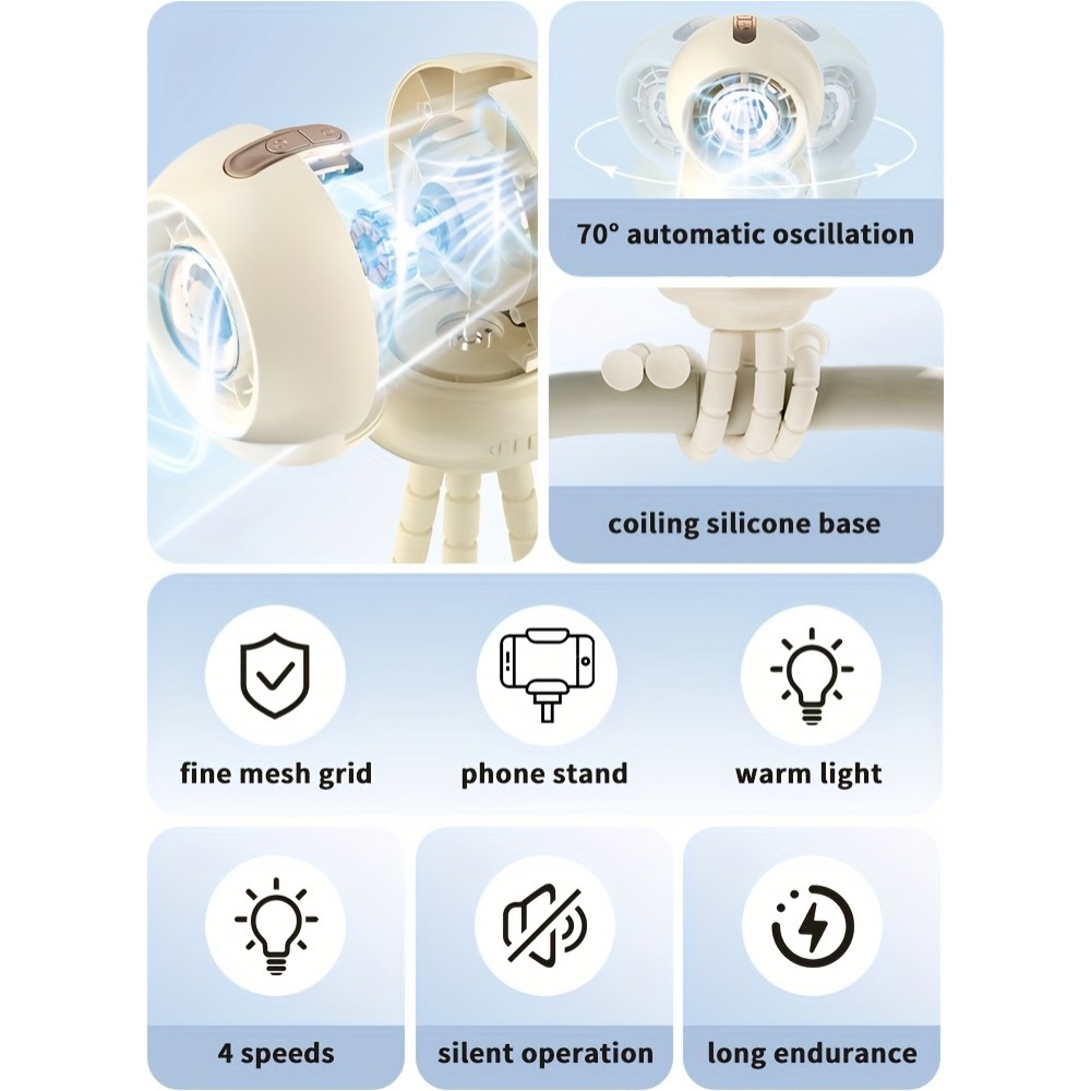 Portabler Baby-Kinder Ventilator mit flexiblem Stativ für Auto / Reisen / Kinderwagen - Rosa