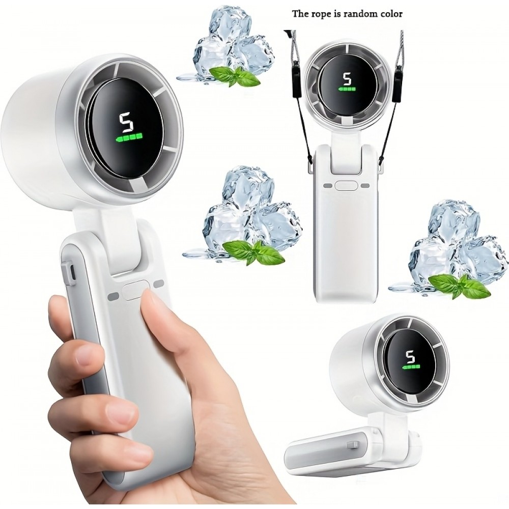 Ultraschwequiet Faltbarer Tragbarer USB Ventilator 5 Geschwindigkeiten 3600mAh Akku 10h Laufzeit - Weiss