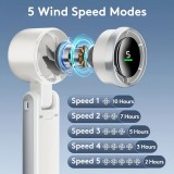 Ultraschwequiet Faltbarer Tragbarer USB Ventilator 5 Geschwindigkeiten 3600mAh Akku 10h Laufzeit - Weiss