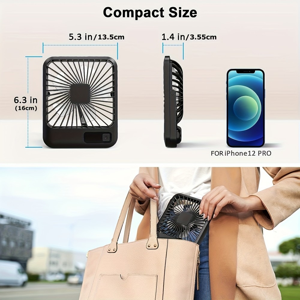 Ventilateur portable USB rechargeable 1800mAh 5 vitesses incliné 180° affichage numérique compact - Noir