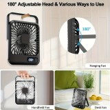Ventilateur portable USB rechargeable 1800mAh 5 vitesses incliné 180° affichage numérique compact - Noir