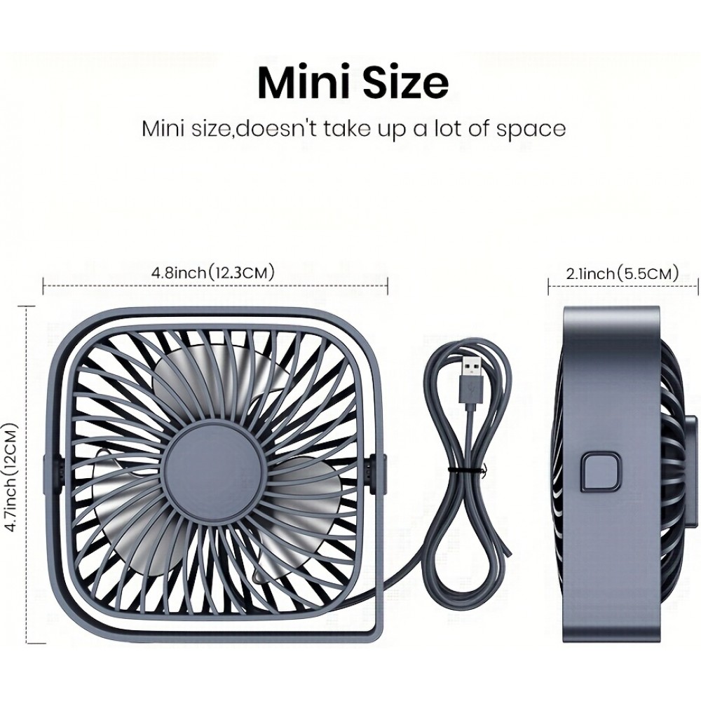 Ventilateur USB portable rotatif 360° silencieux et design à 3 vitesses - Gris