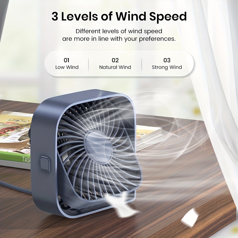 Ventilateur USB portable rotatif 360° silencieux et design à 3 vitesses - Gris