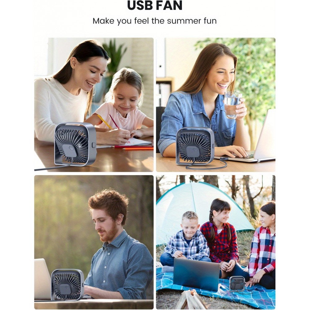 Ventilateur USB portable rotatif 360° silencieux et design à 3 vitesses - Gris