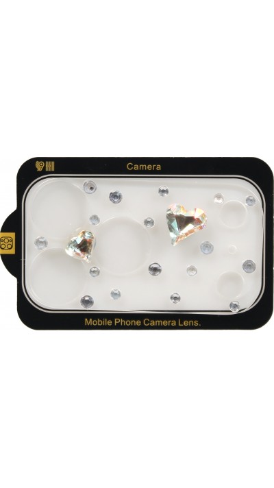 Vitre de protection caméra 3D luxe pailletée effet diamant cœur arc-en-ciel - Argent - iPhone 17 Pro Max