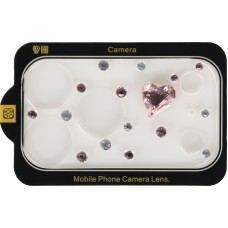 Vitre de protection caméra 3D luxe pailletée effet diamant cœur arc-en-ciel - Rose - iPhone 17 Pro Max