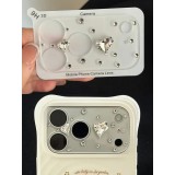 Vitre de protection caméra 3D luxe pailletée effet diamant cœur arc-en-ciel - Rose - iPhone 17 Pro Max
