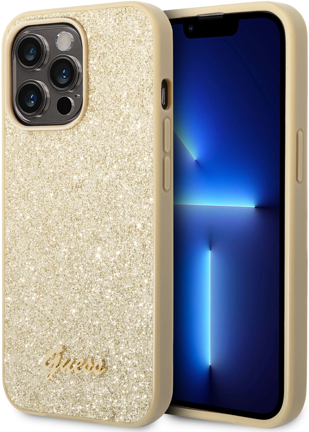 iPhone 14 Pro Max Case Hülle - Guess Gold Glitter mit goldenem ...