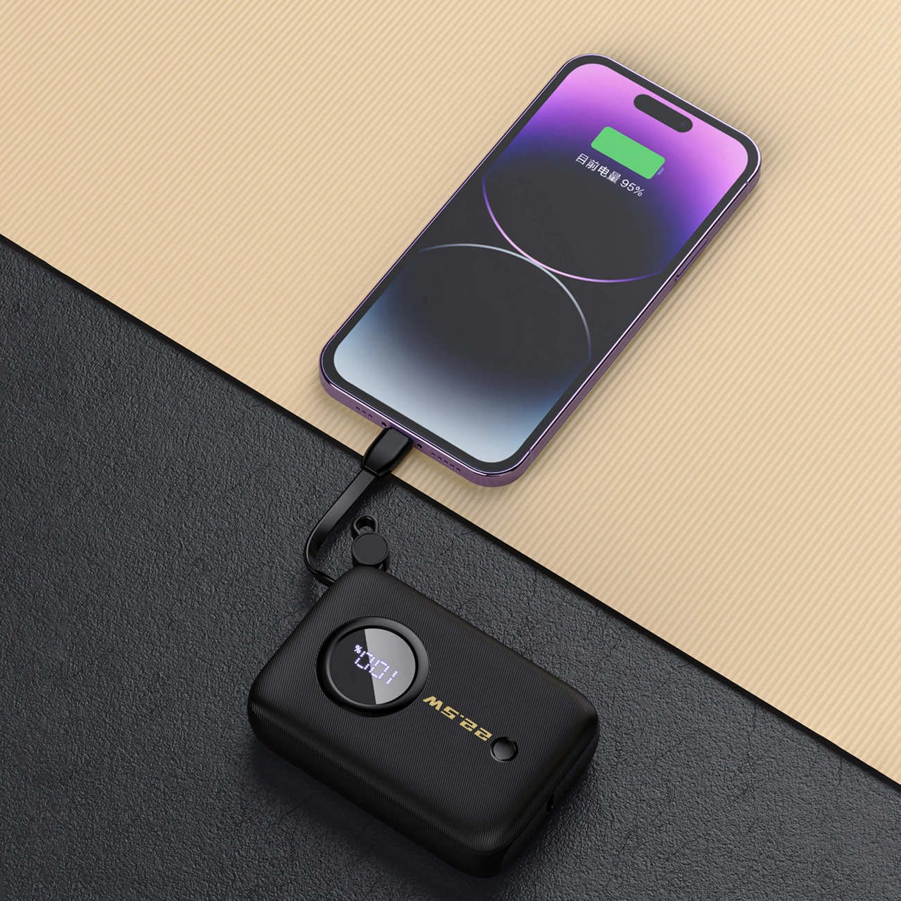 Dudao K14 Power Bank 10000mAh mit integriertem USB-C & Lightning Kabel QC 3.0 Fast Charge - Schwarz